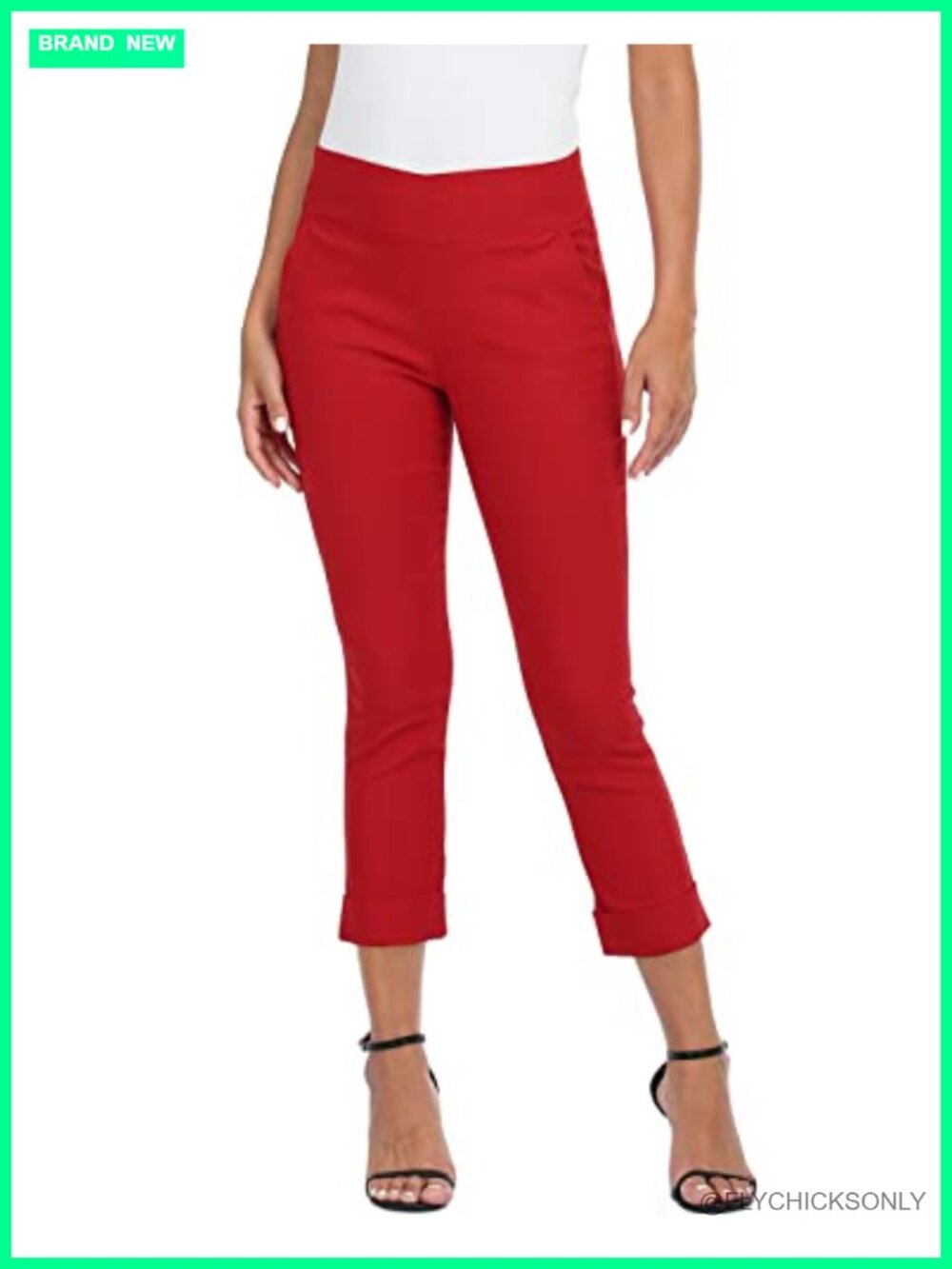 Women's Pull On Capri Pants with Pockets - Mid Rise Stretch Cropped Work Pants